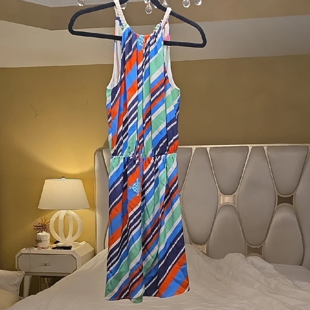 Lilly Pulitzer Silk Striped Mini Dress - Blue, Orange, Green, White - Picture 1 of 16